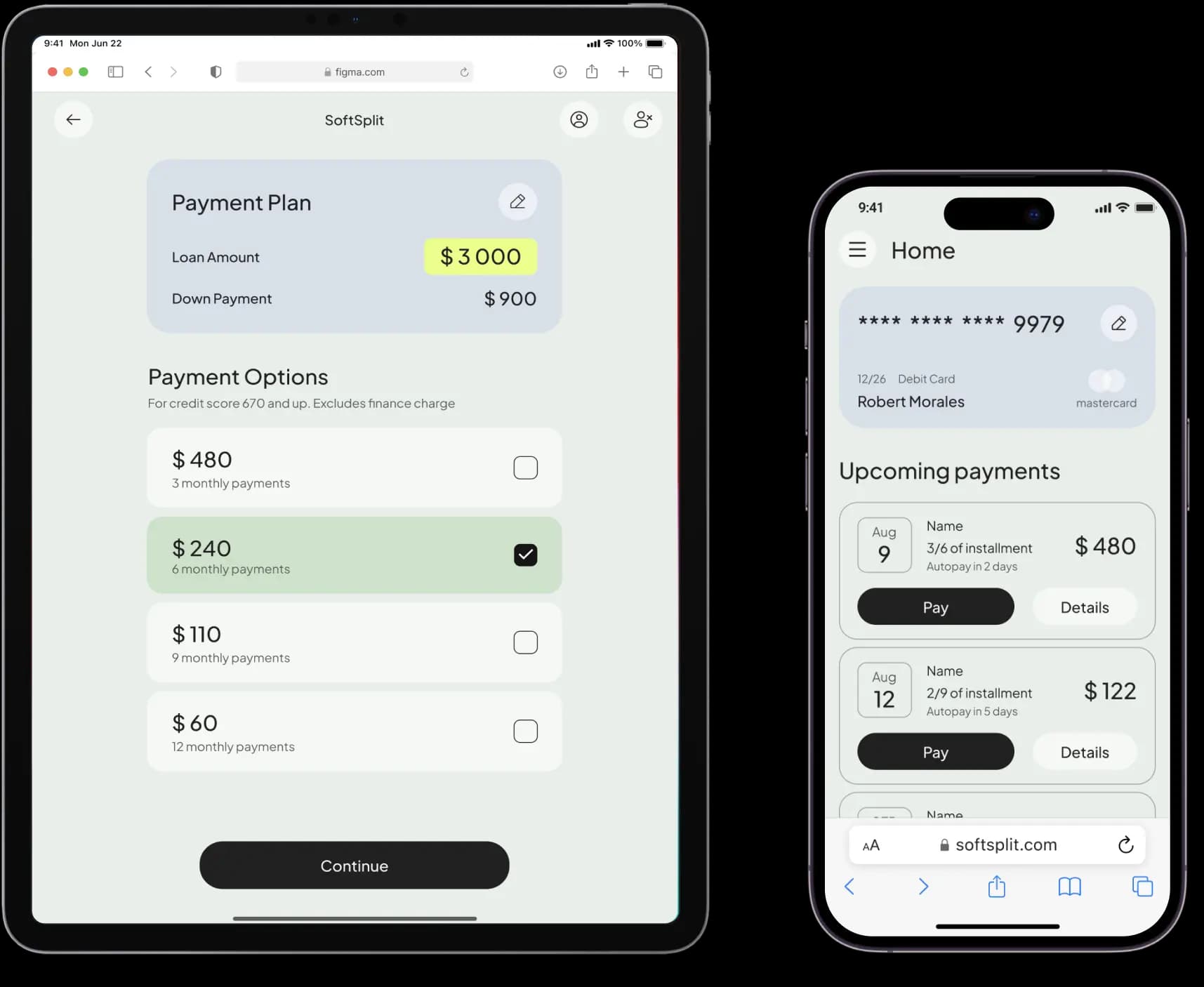 Soft Split FAQ - Mobile and tablet interface showcase