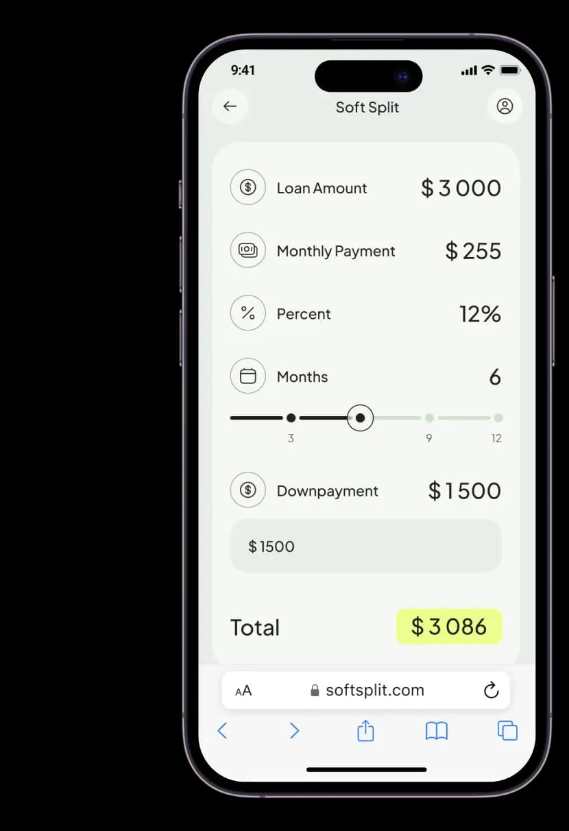 Mobile interface showing payment setup